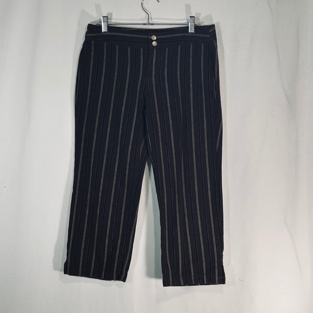 ie relaxed Womens Pinstripe Cropped Pants Brown Straight Leg Size 12